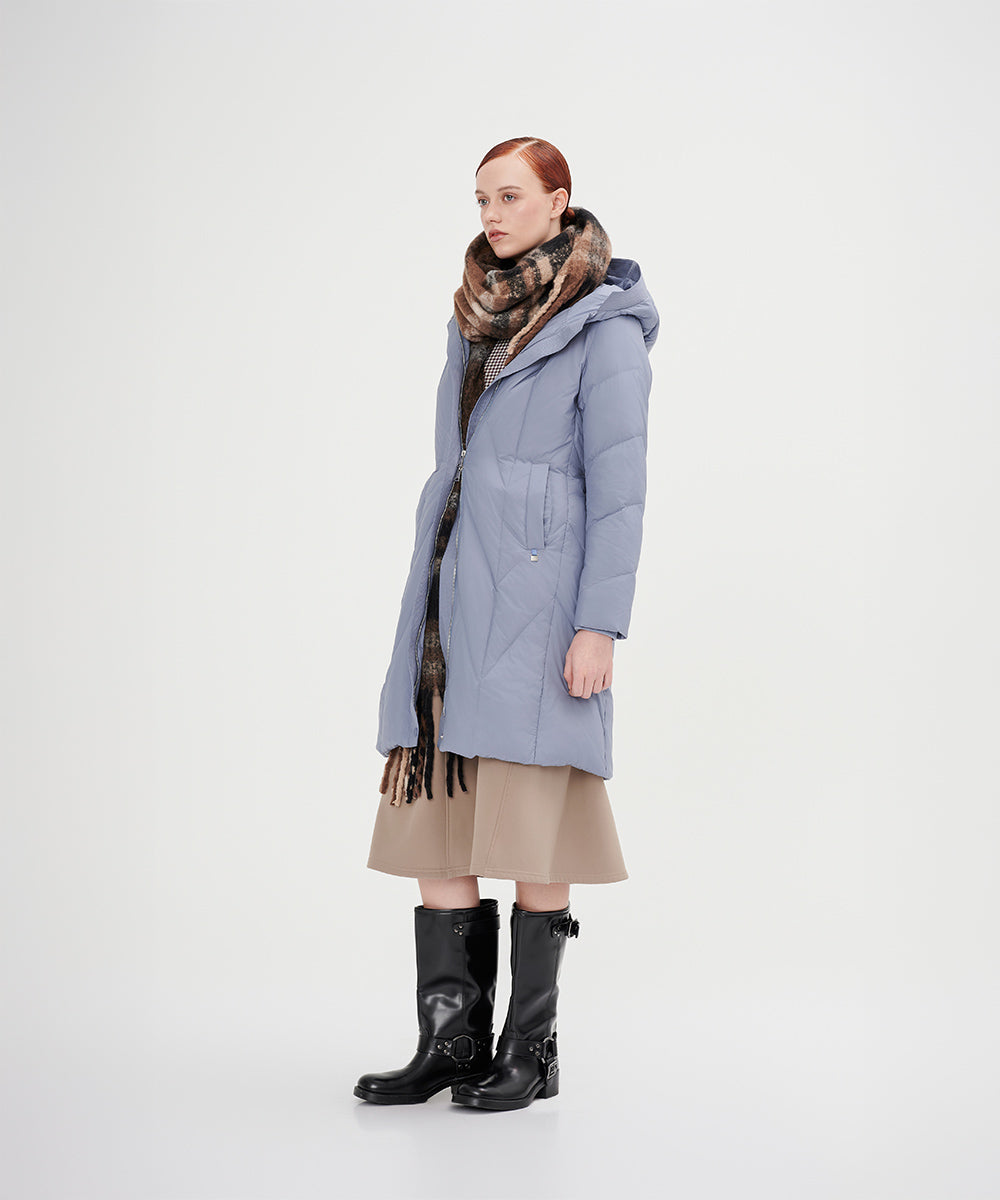 Belted Chevron Quilted Down Jacket - DJW 24033
