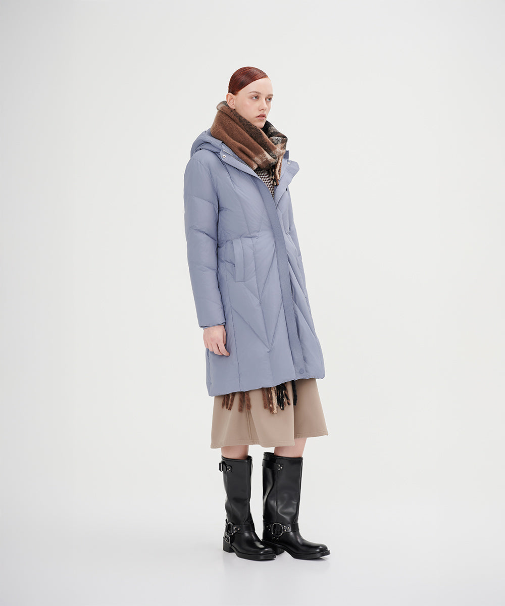 Belted Chevron Quilted Down Jacket - DJW 24033