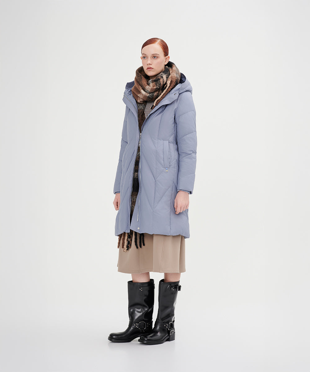 Belted Chevron Quilted Down Jacket - DJW 24033