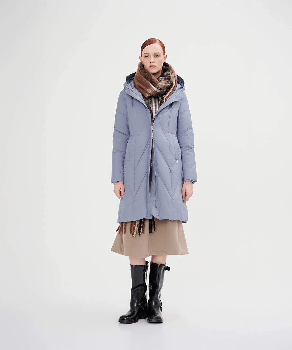Belted Chevron Quilted Down Jacket - DJW 24033