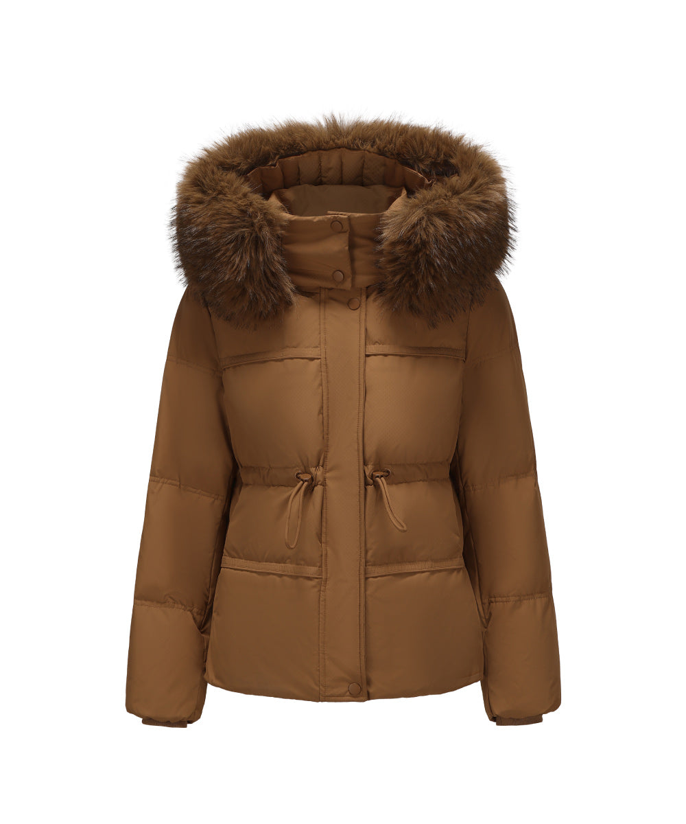 Detachable Plush Faux Fur-Trimmed Hood Down Jacket - DJW 25019