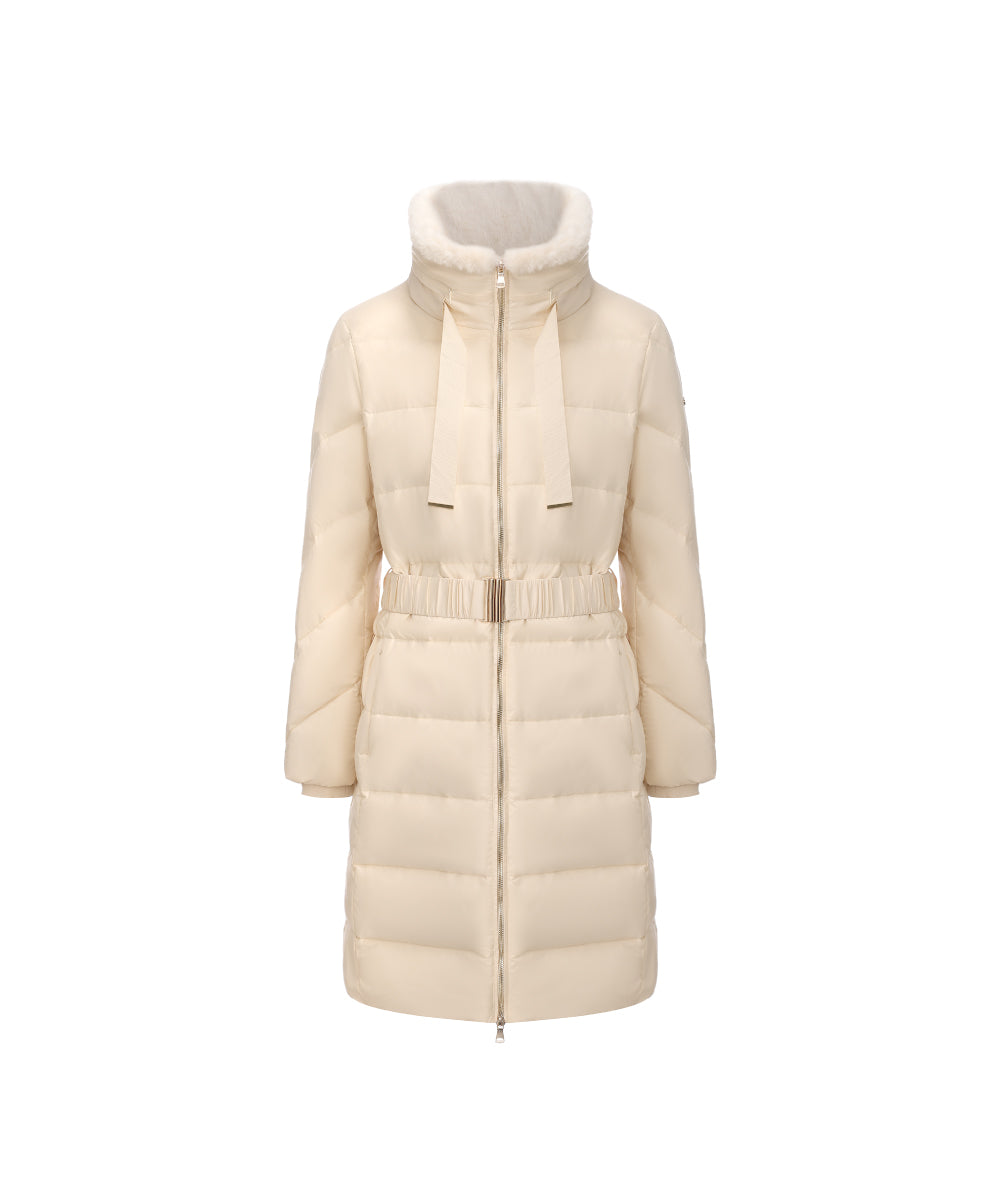 Elegant Cream Belted Down Coat - DJW 25022