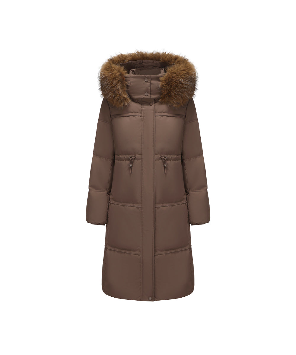 Plush Faux Fur-Trimmed Hood Mid-Length Down Jacket - DJW 25024